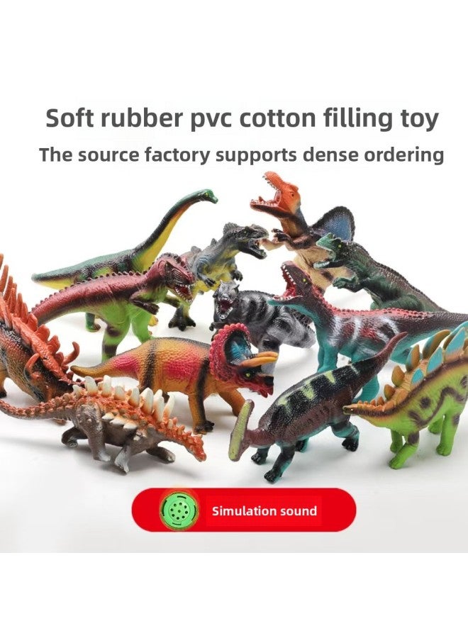 Loquat Large Size Simulation Soft Glue Model Dinosaur Toy Suit Voice Children's Boy Cotton-filled Tyrannosaurus Rex Triceratops Wholesale-Colour:【710 Series】stegosaurus 39cm-story Edition - Image 4