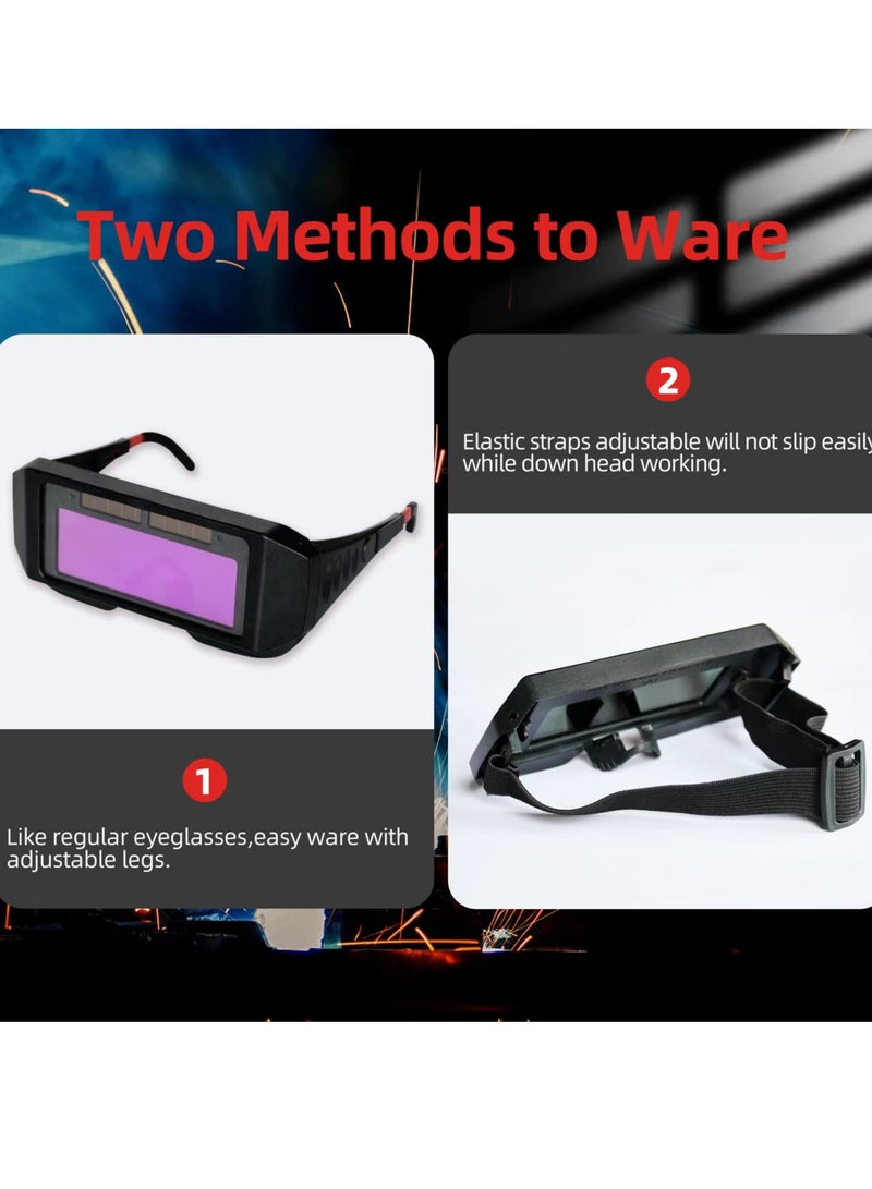 Excefore Welding Glasses, Auto Darkening Welding Goggles with Adjustable Shade, True Color Solar Powered Welding Safety Glasses, Flip Up Lens for Eyes Protection during Gas Torch Cutting  - Image 2