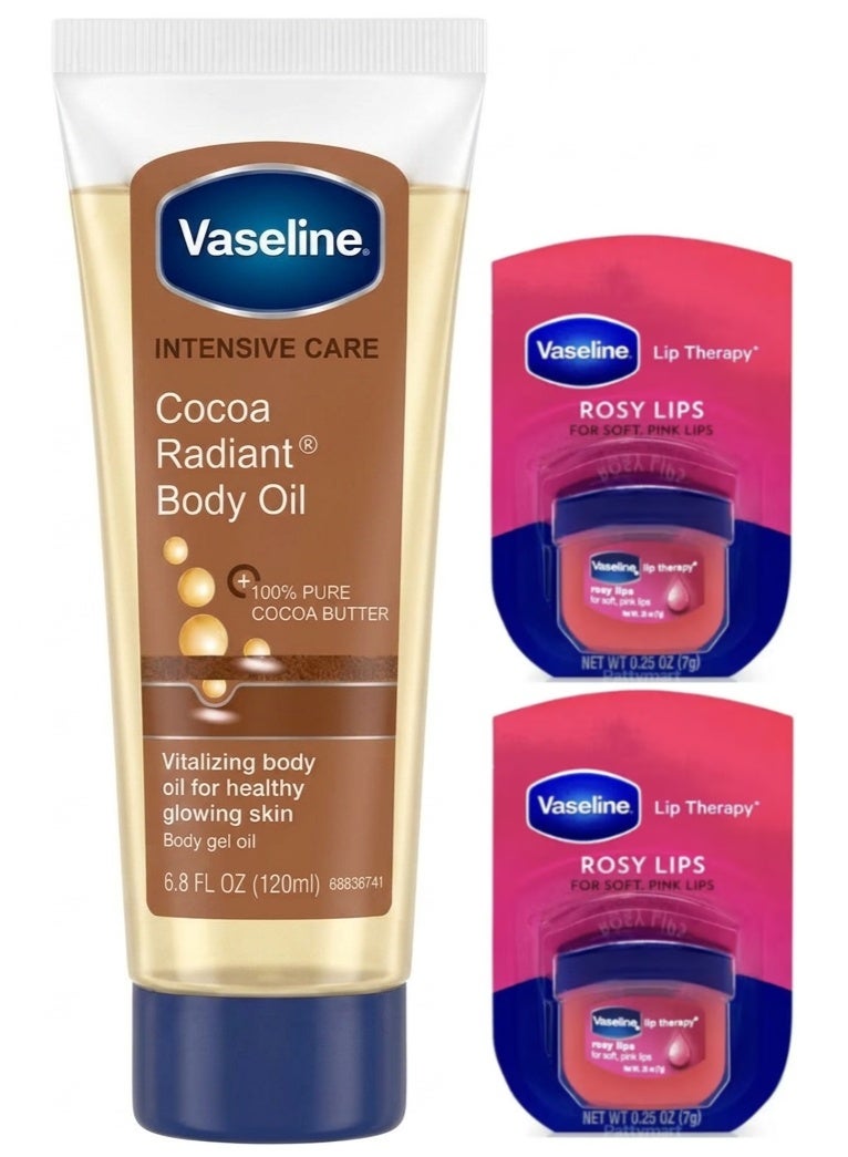 Vaseline Intensive Care Cocoa Radiant Body Gel Oil 120Ml plus 2Pcs Vaseline Lip Care Rosy Lips 7g - Image 1