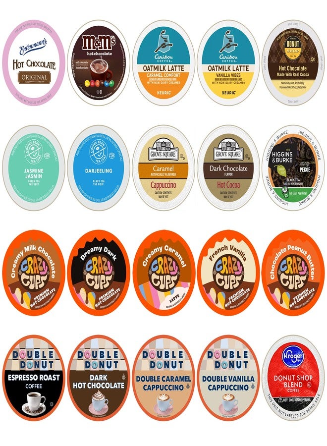 Perfect Samplers مجموعة متنوعة من كبسولات الشاي، وعصير التفاح، والشوكولاتة الساخنة، والكابتشينو، والقهوة، بالإضافة إلى عبوة متنوعة من كبسولات القهوة الفردية وكبسولات كيوريج، طقم هدايا قهوة، 20 كبسولة - Image 1