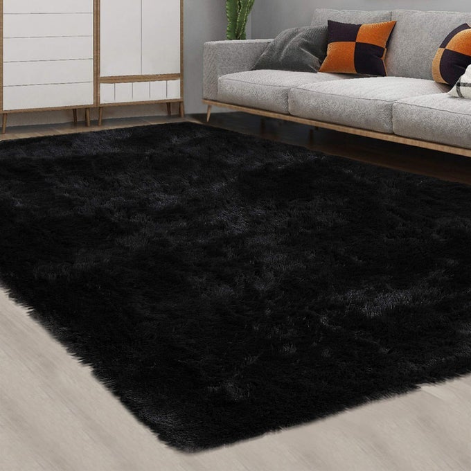 SHAG FLUFFY AREA RUG MODERN INDOOR PLUSH 8 X 10 EXTRA SOFT AND COMFY SHAGGY CARPET FOR BEDROOM LIVING ROOM GIRLS KIDS NURSERY BLACK