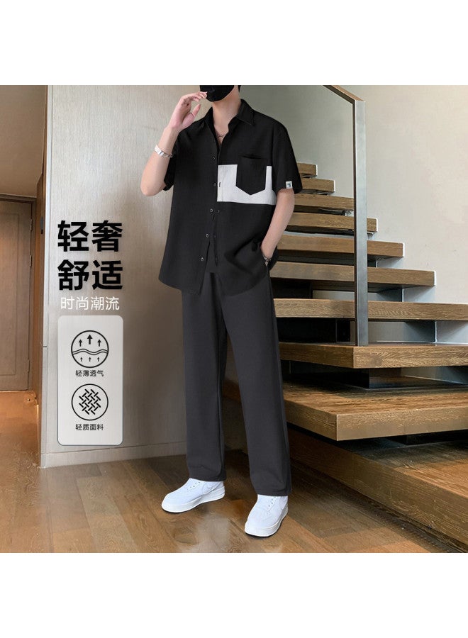FOLUNSI Summer Men's Two-piece Set Business Casual Light Luxury Simple Loose Comfortable Pants And Shirt Outfit - Image 2