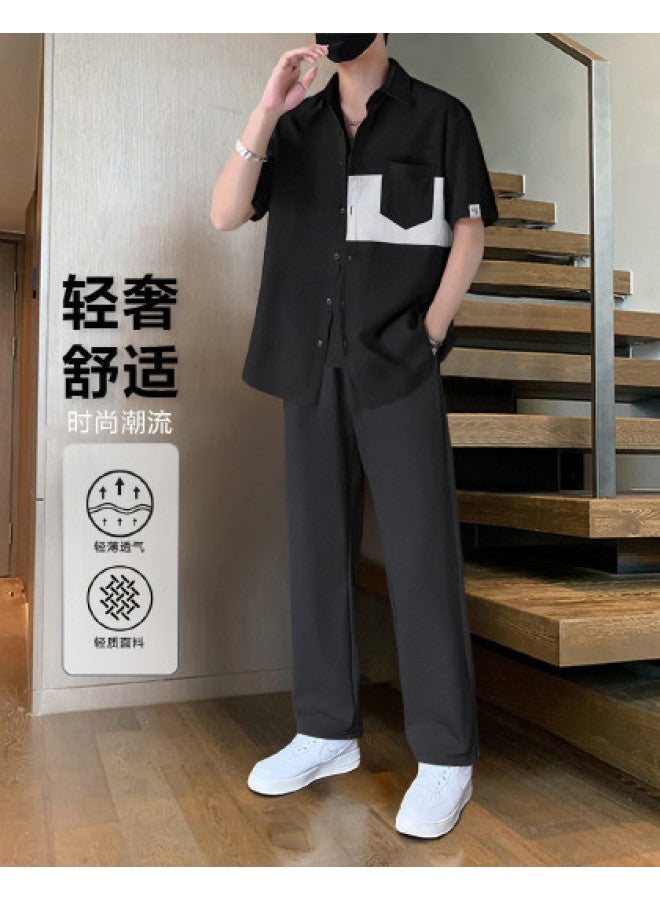FOLUNSI Summer Men's Two-piece Set Business Casual Light Luxury Simple Loose Comfortable Pants And Shirt Outfit - Image 1