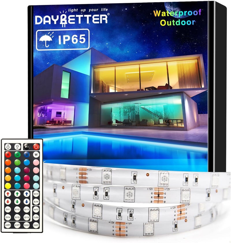 DAYBETTER Waterproof Led Lights for Bedroom, 32.8ft (2 Rolls of 16.4ft) Led Strip Lights, 300 LEDs Color Changing RGB 44 Keys Remote Controller, 12v for Outdoor Room Home Party Christmas Decoration - Image 1