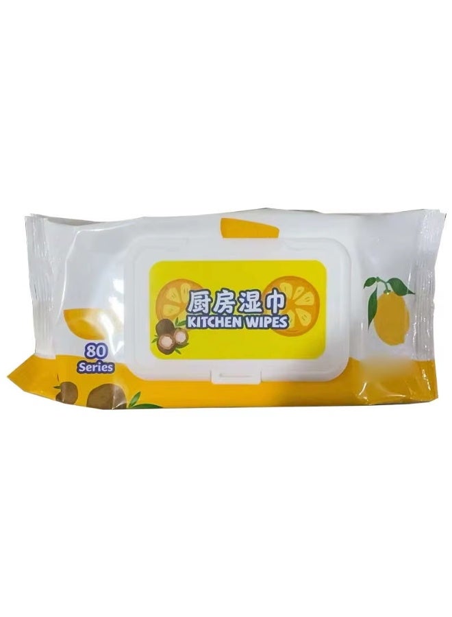 Kitchen cleaning wipes with a refreshing lemon scent help you quickly remove grease and food stains from various surfaces without the need for washing or rinsing. – 80 wipes - Image 1
