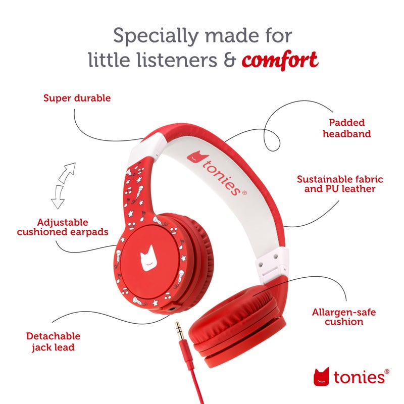 Tonies Foldable Wired Headphones for Kids - Comfortably Designed to fit On-Ear - Works with Toniebox 1 and All 3.5mm Devices - Red - Image 4
