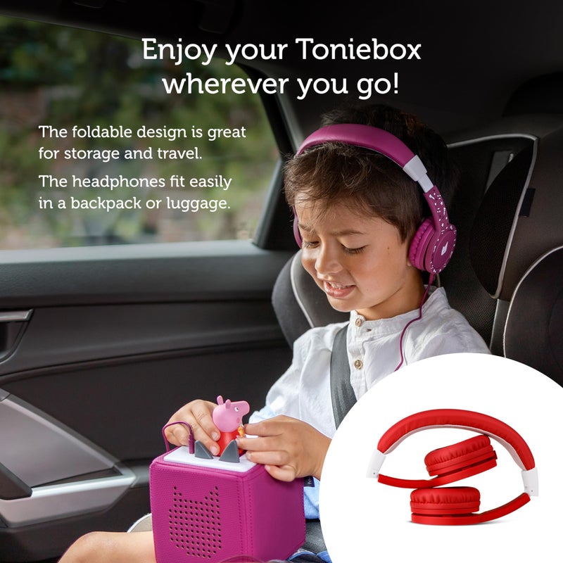Tonies Foldable Wired Headphones for Kids - Comfortably Designed to fit On-Ear - Works with Toniebox 1 and All 3.5mm Devices - Red - Image 5