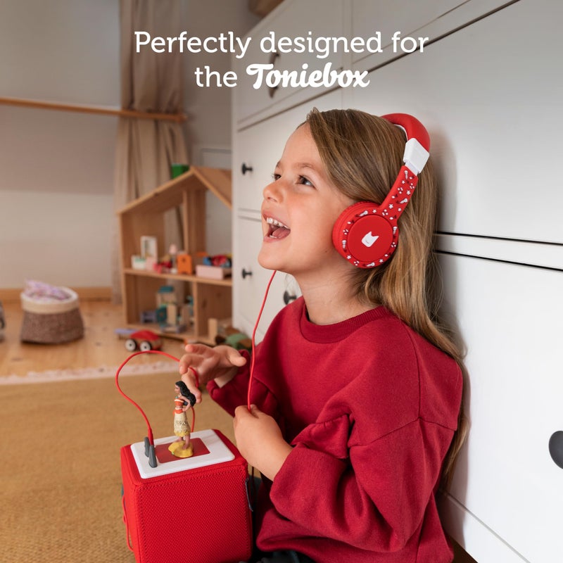 Tonies Foldable Wired Headphones for Kids - Comfortably Designed to fit On-Ear - Works with Toniebox 1 and All 3.5mm Devices - Red - Image 2