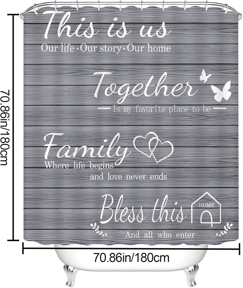 juwute 4Pcs Family Shower Curtain Sets with Non-Slip Rugs, Toilet Lid Cover and Bath Mat, Grey Home Bathroom Decor Set Accessories Waterproof Shower Curtains with 12 Hooks, 72 x 72 Inch - Image 3