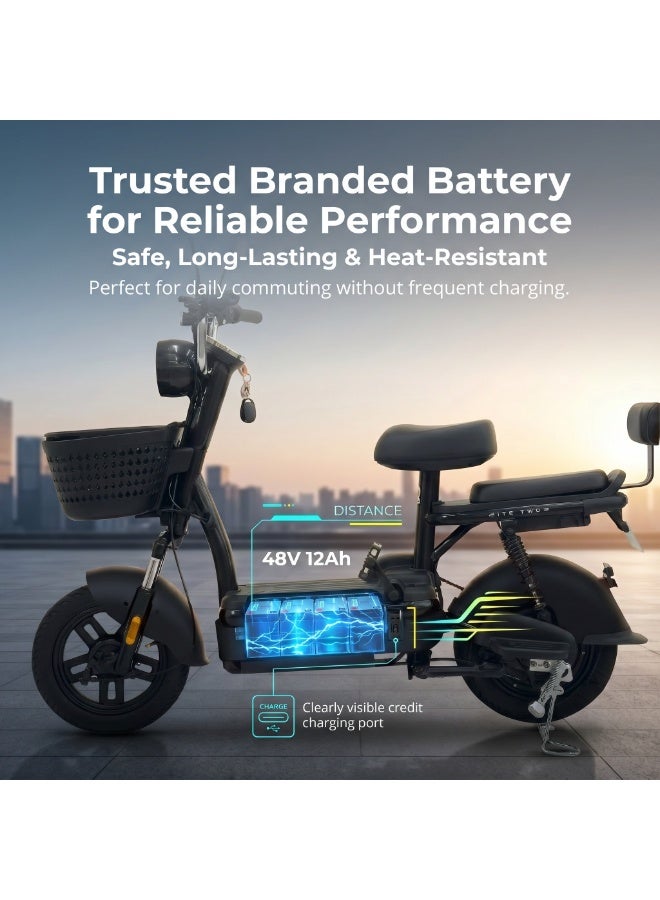 ITQAN RASEEL Two-seater adult high-speed E scooter、E-bike with front shopping basket | Ultra-long range of 60 km | 450W A+ motor | 48V 12Ah battery | Maximum speed of 55 km/h | 150 kg load capacity | Digital display and LED lighting, portable electric bicycle, suitable for family and city e bike - Image 3