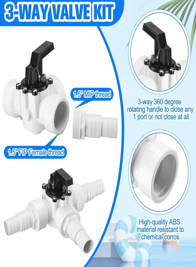 DoubleFill 3 Way Swimming Pool Diverter Valve Hose Adapter with Hose Clamps Replacement Slip Valve Filter Hose Conversion Kit with Seal Ring for 1 1/4'' or 1 1/2'' Filter Ports (White,Hose Adapter) - Image 3