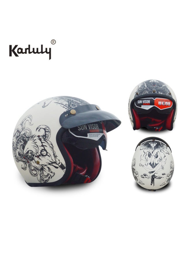 Retro ABS Half Motorcycle Helmet with Inner Mirror for Men Women Summer - Nine Fox