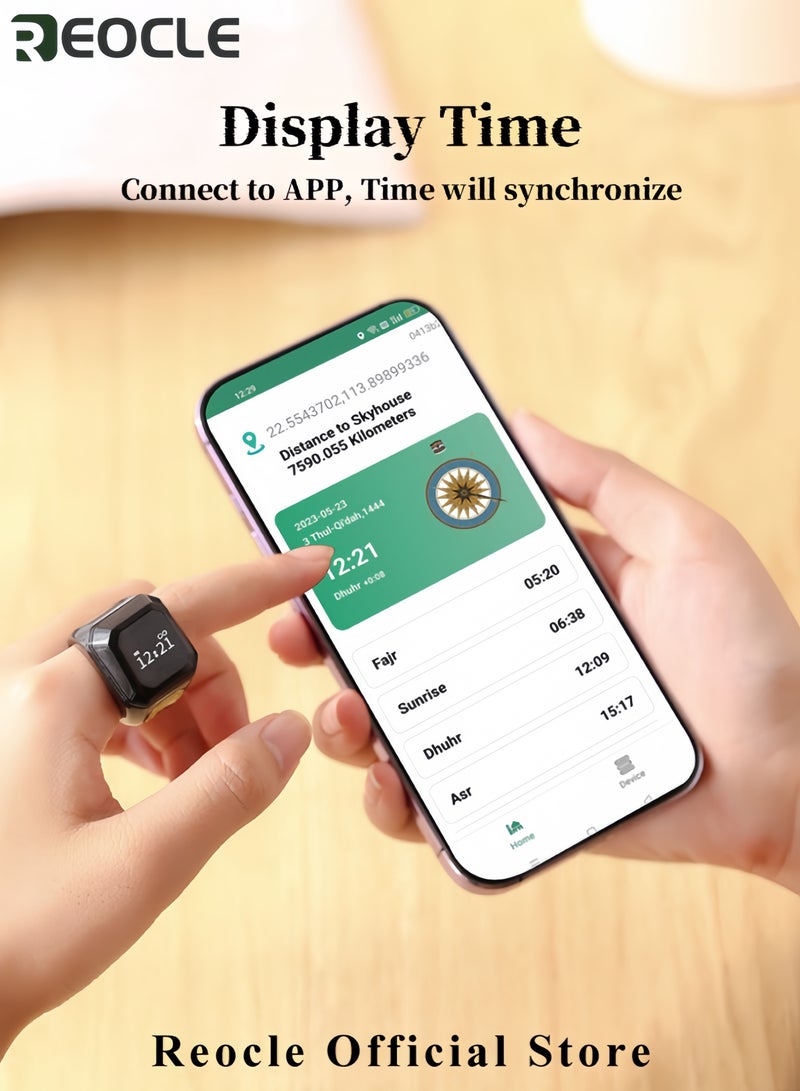 REOCLE Prayer Reminder Smart Ring Electronic Ring with Mosque Pattern Smart Electronic Finger Counter Ring Rechargeable Ring with LED Screen and Counter Reminder  - Image 4