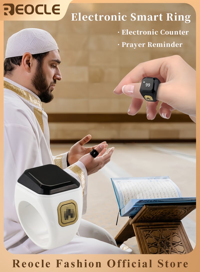 REOCLE Prayer Reminder Smart Ring Electronic Ring with Mosque Pattern Smart Electronic Finger Counter Ring Rechargeable Ring with LED Screen and Counter Reminder  - Image 1