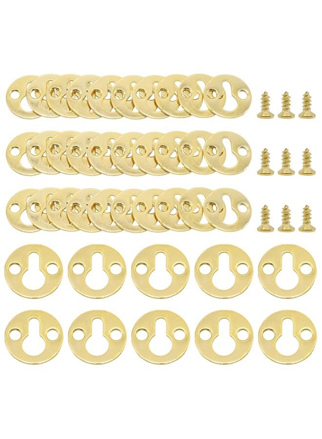 Adyoney 40Pcs 25mm / 1" Gold Metal Circular Keyhole Hangers with Screws, Round Keyhole Hanging Films Shelf Brackets, Picture Frame Hanging for Picture Frame Plate - Image 1
