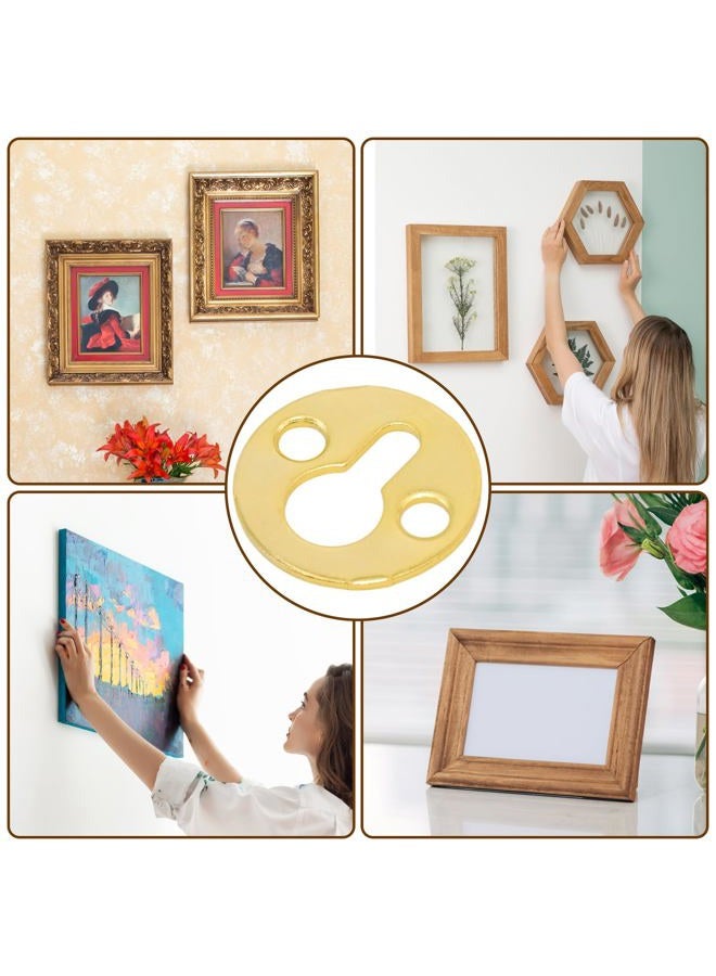 Adyoney 40Pcs 25mm / 1" Gold Metal Circular Keyhole Hangers with Screws, Round Keyhole Hanging Films Shelf Brackets, Picture Frame Hanging for Picture Frame Plate - Image 5
