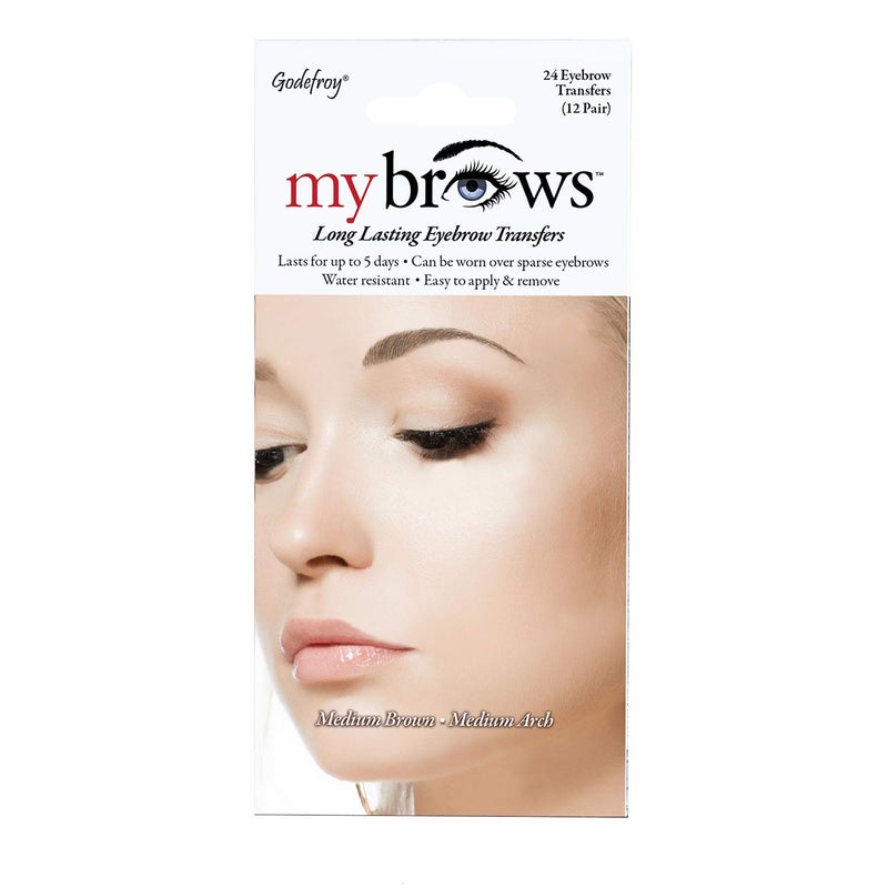 Godefroy MyBrows Long Lasting Eyebrow Transfers Medium Arch Medium Brown 12Pairs of Brows