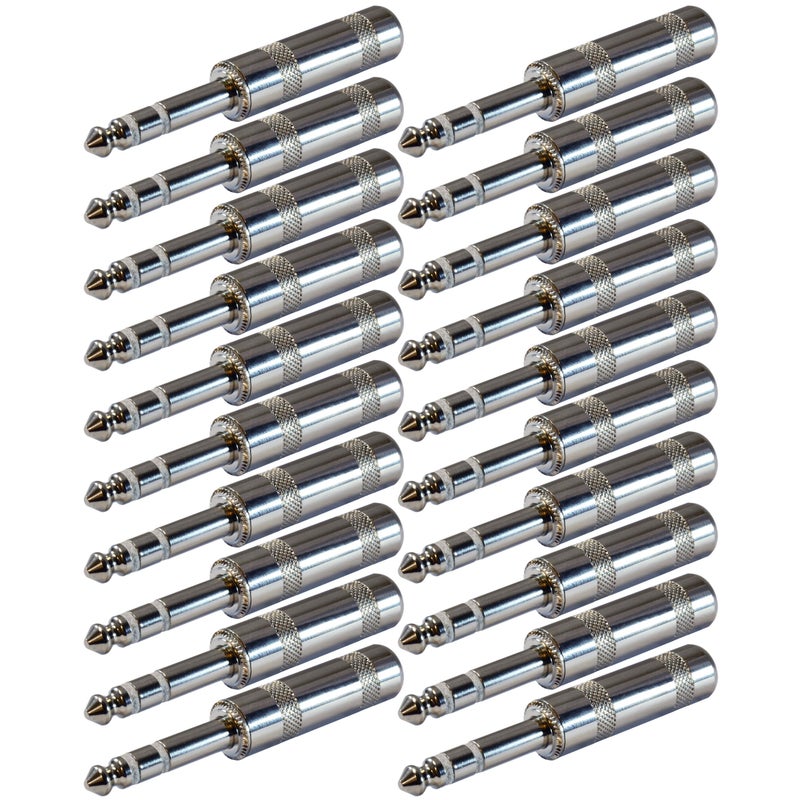 GLS Audio 1/4 inch Plugs for Patch Cables, Balanced Cables, Snakes - TRS Male Stereo 1/4 Inch Phono 6.3mm Phone Plug Bulk - Pack of 20 - Image 1