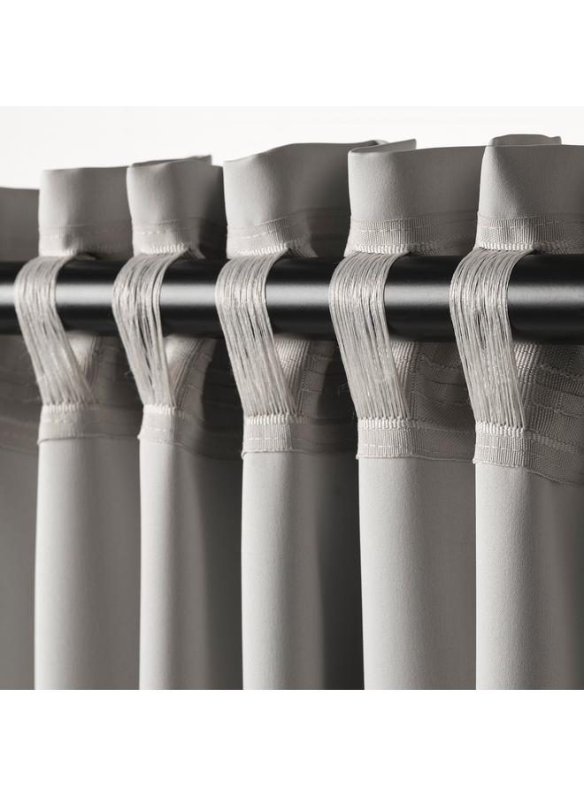 erorex Room darkening curtains, 1 pair, light grey/with heading tape, 145x300 cm - Image 3