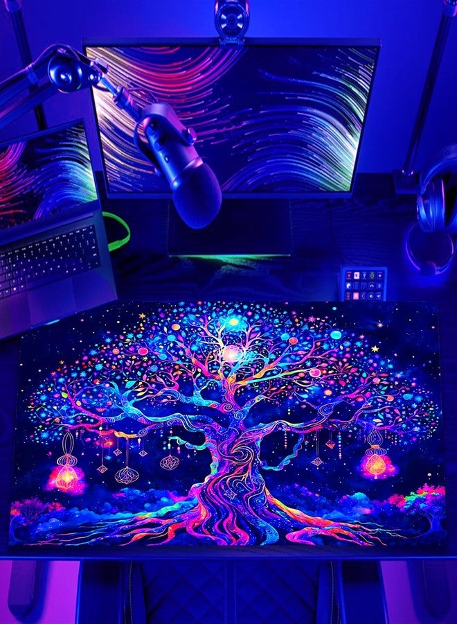 Manicer Colorful Tree of Life Mouse Pad, Blacklight Gaming Extended Large Desk Pad, UV Reactive Waterproof Long Keyboard Big Mouse Mat with 3mm Non-Slip Rubber Base for Office Home - 31.5" x 11.8" - Image 4