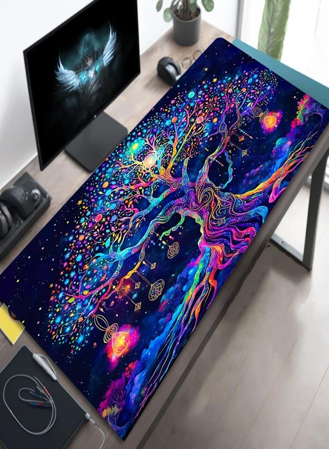 Manicer Colorful Tree of Life Mouse Pad, Blacklight Gaming Extended Large Desk Pad, UV Reactive Waterproof Long Keyboard Big Mouse Mat with 3mm Non-Slip Rubber Base for Office Home - 31.5" x 11.8" - Image 5