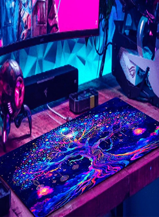 Manicer Colorful Tree of Life Mouse Pad, Blacklight Gaming Extended Large Desk Pad, UV Reactive Waterproof Long Keyboard Big Mouse Mat with 3mm Non-Slip Rubber Base for Office Home - 31.5" x 11.8" - Image 3