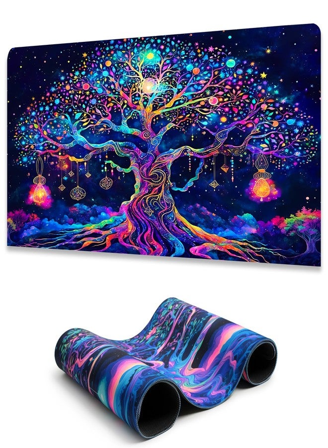 Manicer Colorful Tree of Life Mouse Pad, Blacklight Gaming Extended Large Desk Pad, UV Reactive Waterproof Long Keyboard Big Mouse Mat with 3mm Non-Slip Rubber Base for Office Home - 31.5" x 11.8" - Image 1