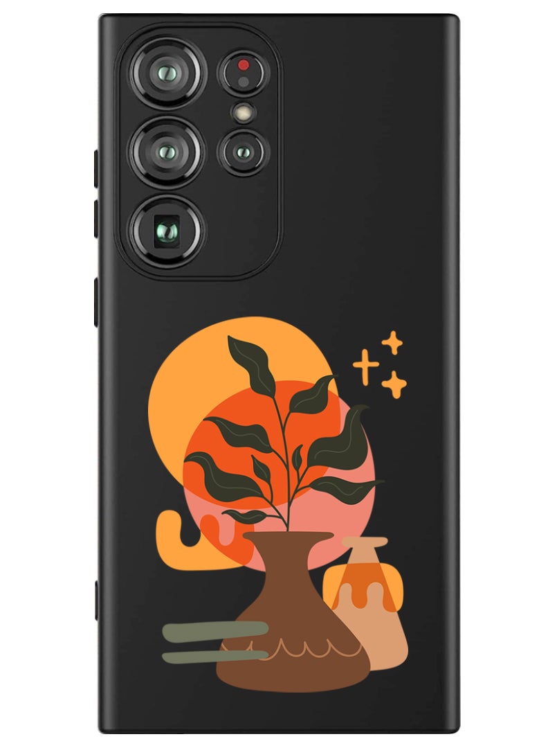 Theodor Protective Slim Fit Case Liquid Silicone Cover with Full Body Protection Anti-Scratch Shockproof Case For Samsung Galaxy S24 Ultra (Black) - Vase with Leaf2 - Image 1
