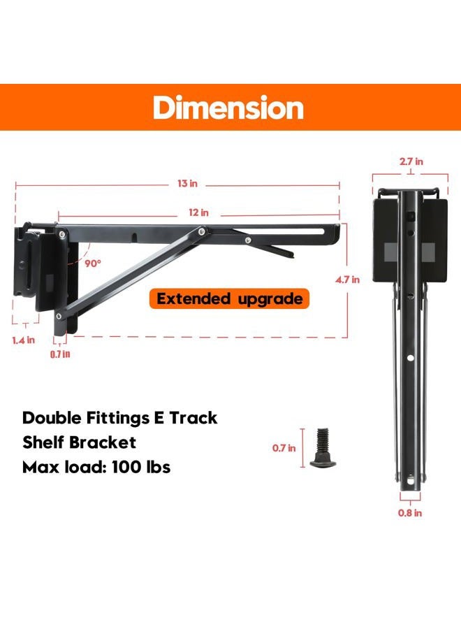 Fistihon 11.5 Inch Double Fittings E Track Shelf Bracket - Durable Hinged Collapsible Table Brackets - 4 Pack Black Powder Coating E-Track Accessories for etrack Workbench Shelves - Image 2