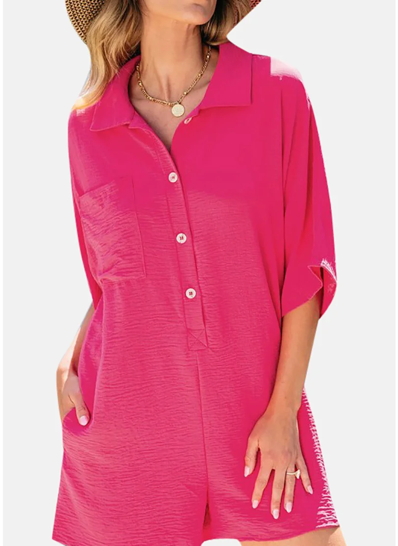 YUNIQEE Pink Solid Relaxed Fit Collared Playsuit