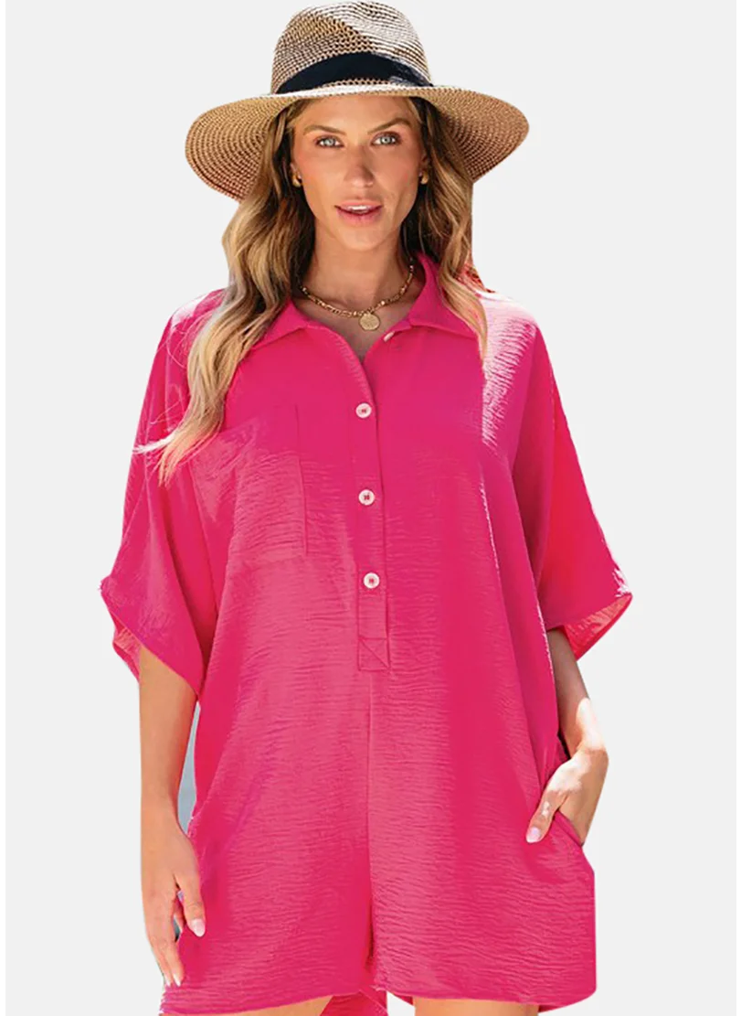 YUNIQEE Pink Solid Relaxed Fit Collared Playsuit