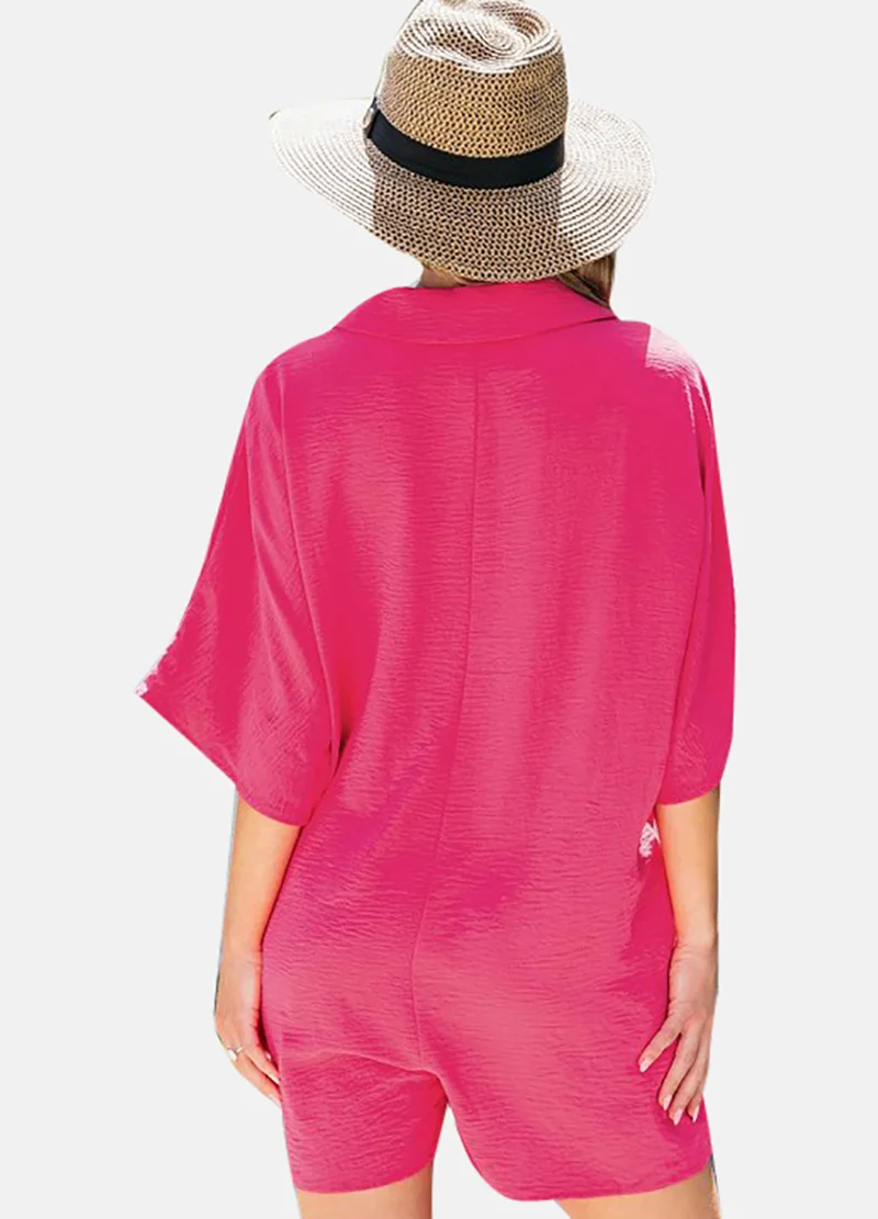 YUNIQEE Pink Solid Relaxed Fit Collared Playsuit