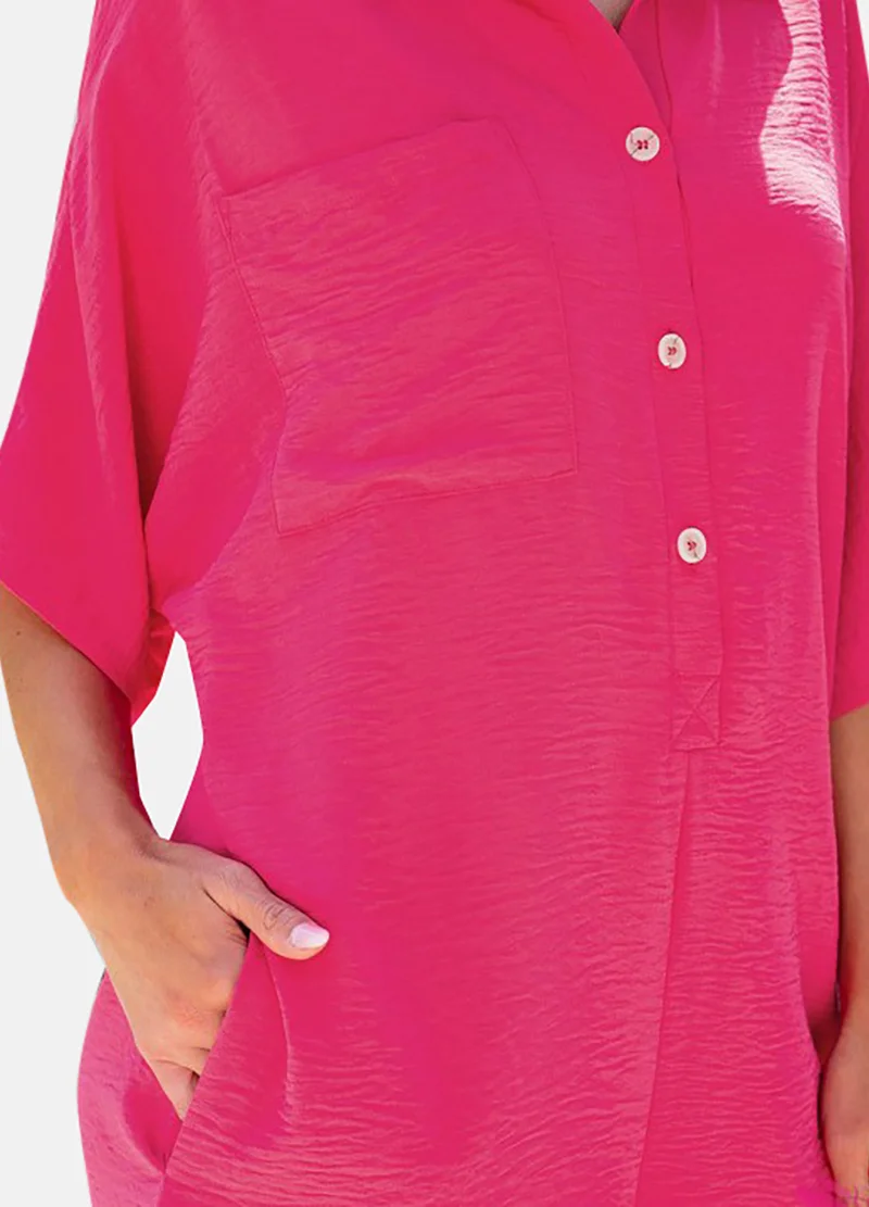 YUNIQEE Pink Solid Relaxed Fit Collared Playsuit