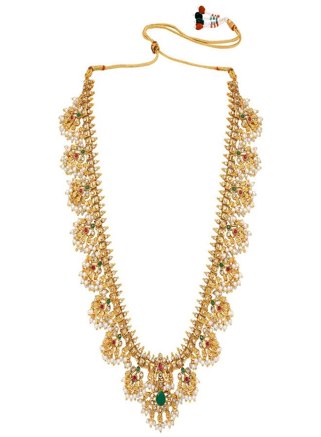 Peora Traditional Gold Plated Red Green Beads Studded Long Necklace Drop Earrings Set Ethnic Stylish Fashion Jewellery for Women & Girls - Image 5