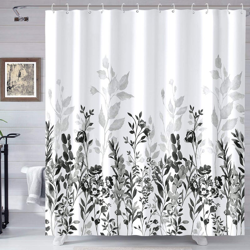 Neasow Black and Grey Shower Curtain Watercolor Floral Bathroom Curtain Black and White Shower Curtains 7272 inches
