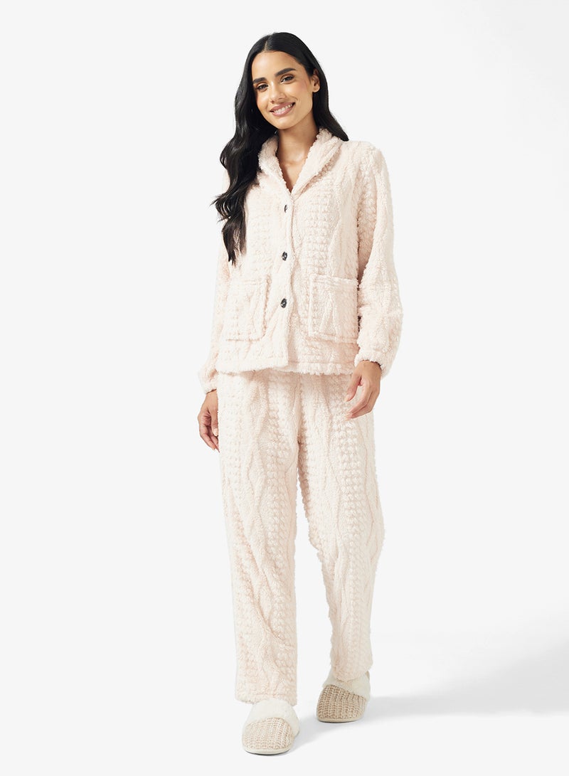 Ginger Cable Knit Button Down Top & Pant Lounge Set - Image 5