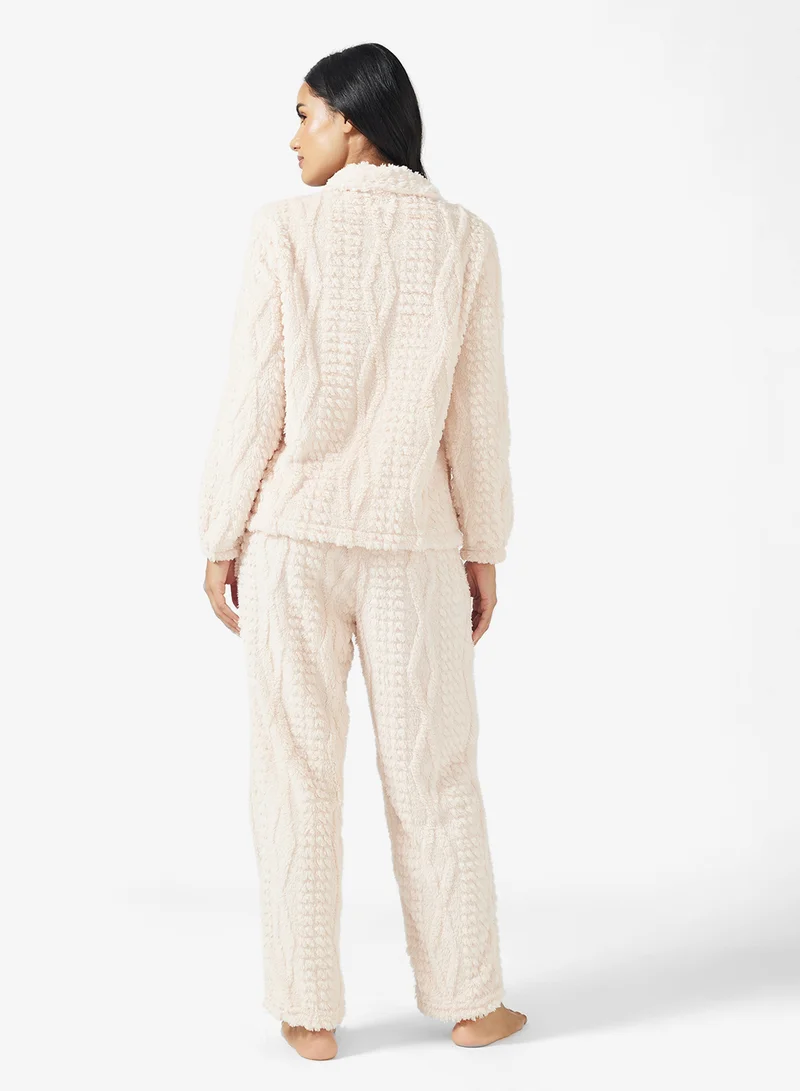 Ginger Cable Knit Button Down Top & Pant Lounge Set