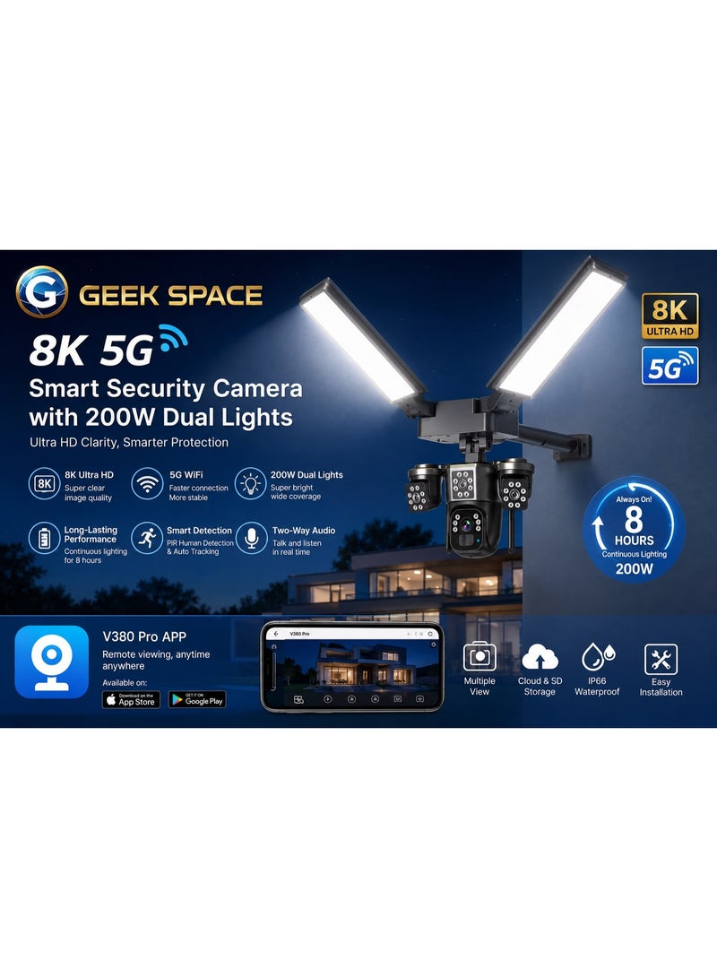 GEEK SPACE 4G 8K Solar Security Camera with 200W Floodlight, 360° PTZ Outdoor CCTV Camera, SIM Card Support, Smart Human Detection, Color Night Vision, Two-Way Audio, IP66 Waterproof, Remote Viewing - Image 5