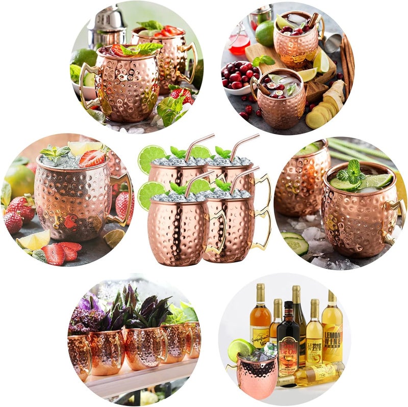LIVEHITOP Moscow Mule Copper Mugs Set of 4, Copper Cups with Straws, Jigger, Coasters, Straw Brush for Party, Bar, Stainless Steel Lining, 19.5oz Gifts Set - Image 5