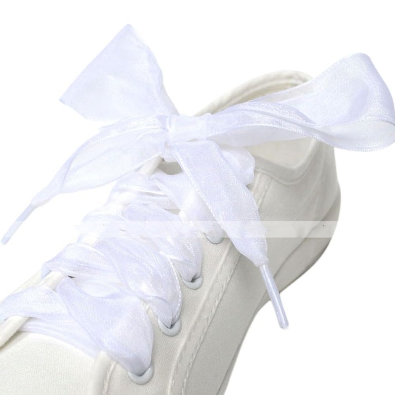 MarJunSep Satin Ribbon Shoe Laces for Sneakers, Flat Lace Shoelaces for Women Girls Shoestrings 4CM Wide (1 Pair White, 47") - Image 2