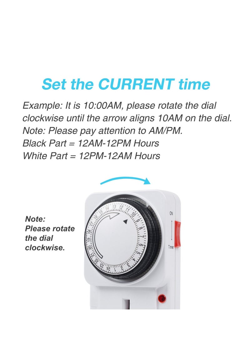 Excefore - Timer Plug Socket 24 Hour Programmable Mechanical Timer Plug Switch Energy Saving Uk Plug-in Indoor Timer Socket For Lights Indoor Lighting And Home Appliances 13a/3120w, 2 Pack - Image 1