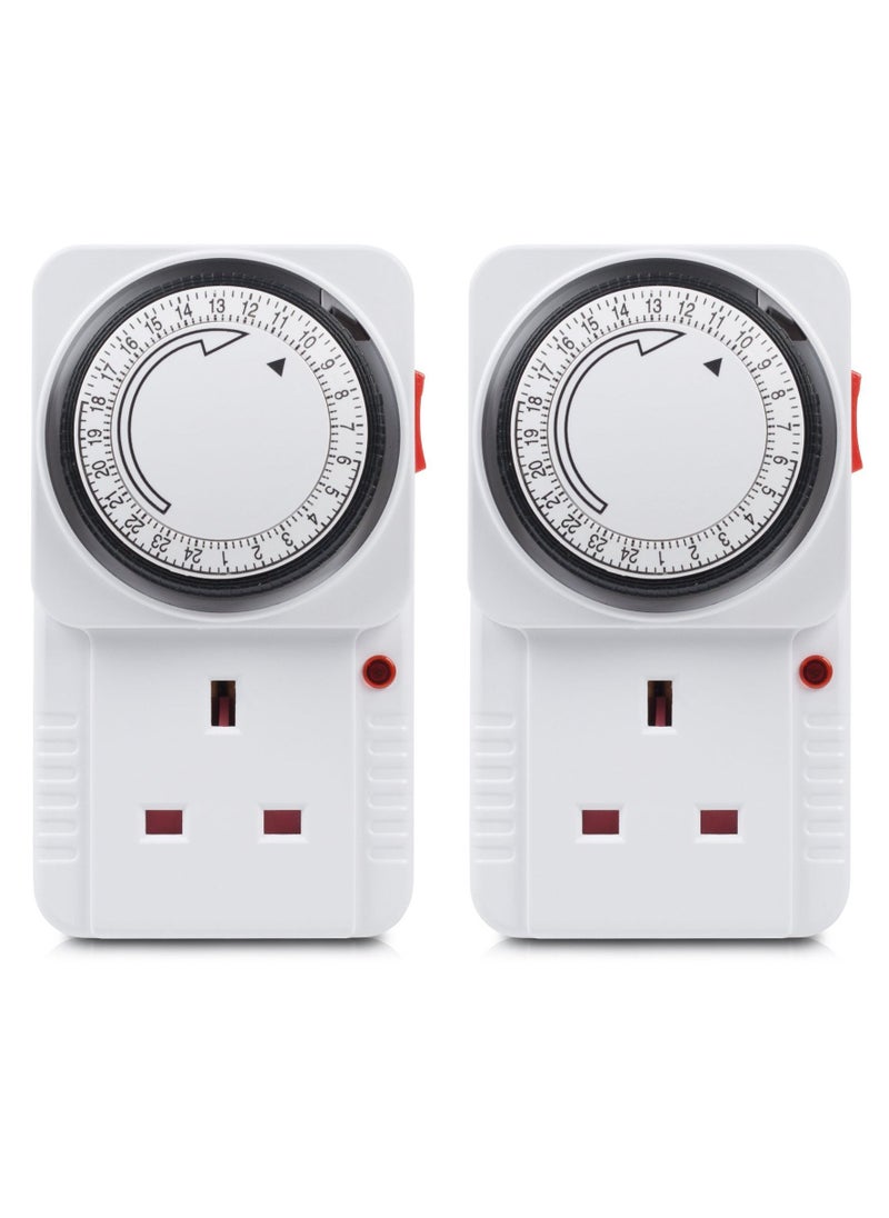 Excefore - Timer Plug Socket 24 Hour Programmable Mechanical Timer Plug Switch Energy Saving Uk Plug-in Indoor Timer Socket For Lights Indoor Lighting And Home Appliances 13a/3120w, 2 Pack - Image 1