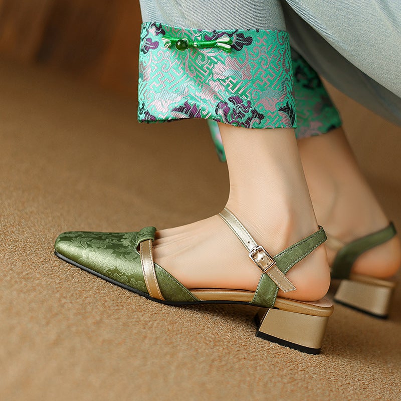 Summer 2024 Supply Small Fresh Heel 31-43 Size Square Toe Bag Buckle Sandals Women - Image 3