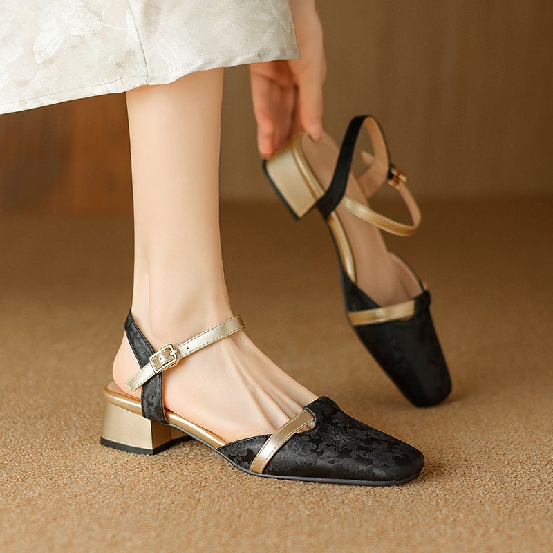Summer 2024 Supply Small Fresh Heel 31-43 Size Square Toe Bag Buckle Sandals Women - Image 5