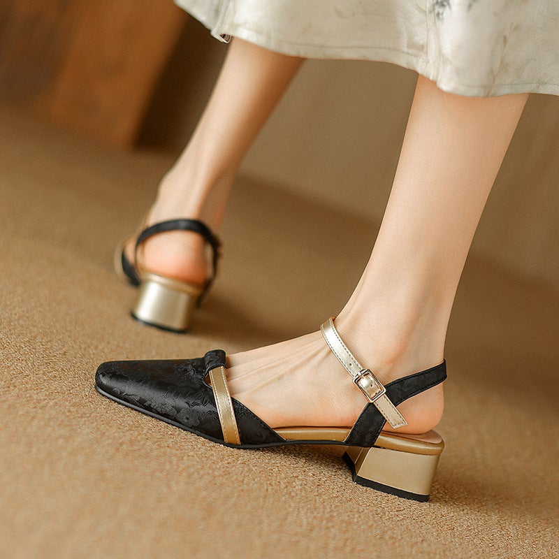 Summer 2024 Supply Small Fresh Heel 31-43 Size Square Toe Bag Buckle Sandals Women - Image 2