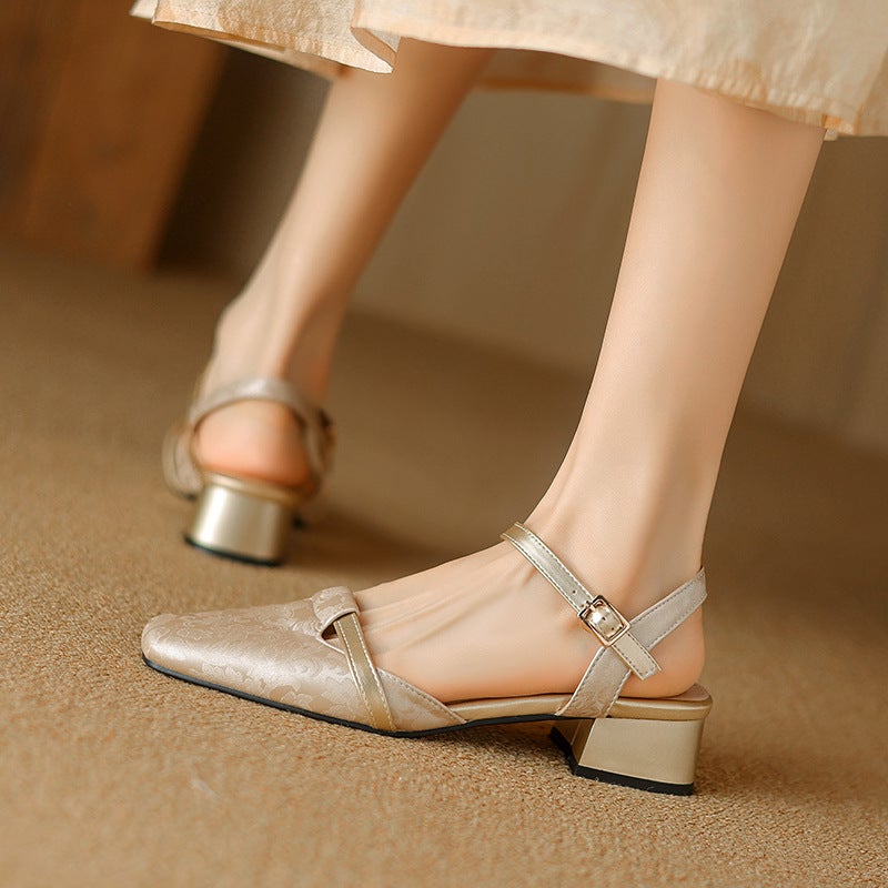 Summer 2024 Supply Small Fresh Heel 31-43 Size Square Toe Bag Buckle Sandals Women - Image 4