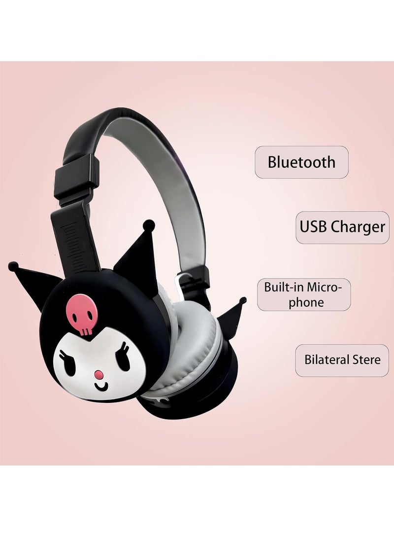 Cartoon Cute Bluetooth Headset Wireless Headset Super Long Standby Life Cartoon Folding Stereo Heavy Bass Headphones (Black Kuromi) - Image 2