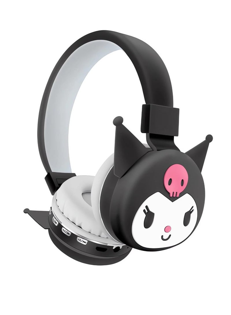 Cartoon Cute Bluetooth Headset Wireless Headset Super Long Standby Life Cartoon Folding Stereo Heavy Bass Headphones (Black Kuromi) - Image 1
