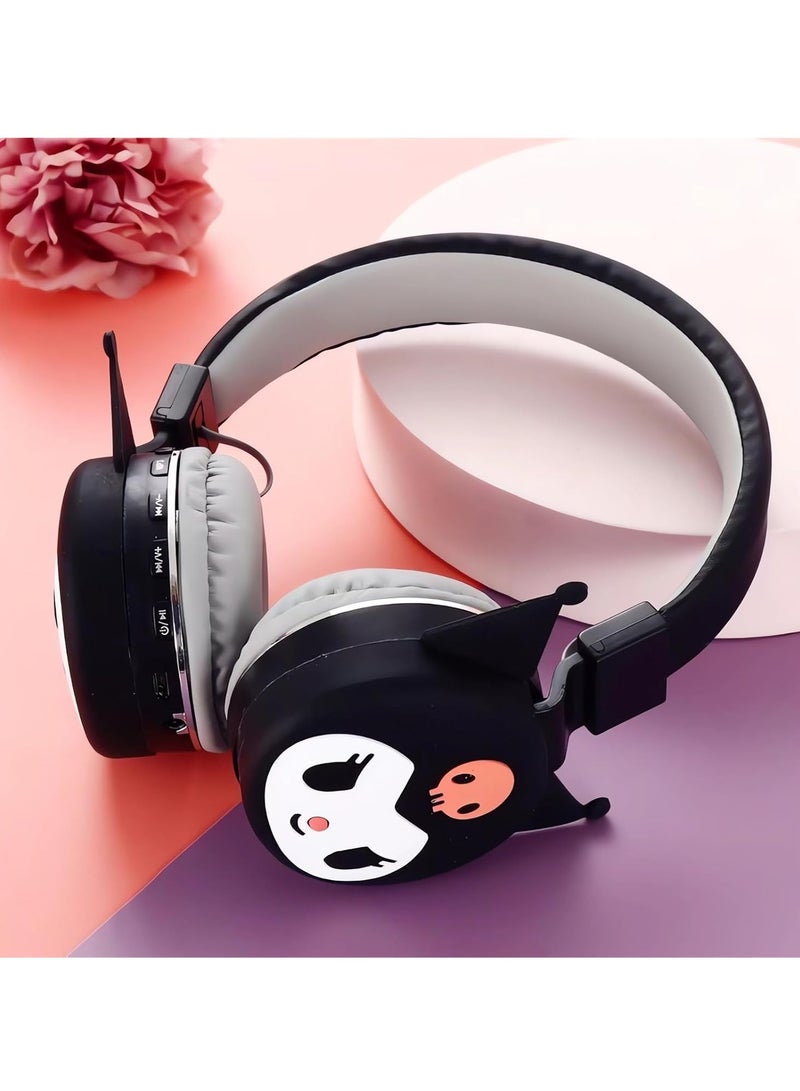 Cartoon Cute Bluetooth Headset Wireless Headset Super Long Standby Life Cartoon Folding Stereo Heavy Bass Headphones (Black Kuromi) - Image 3