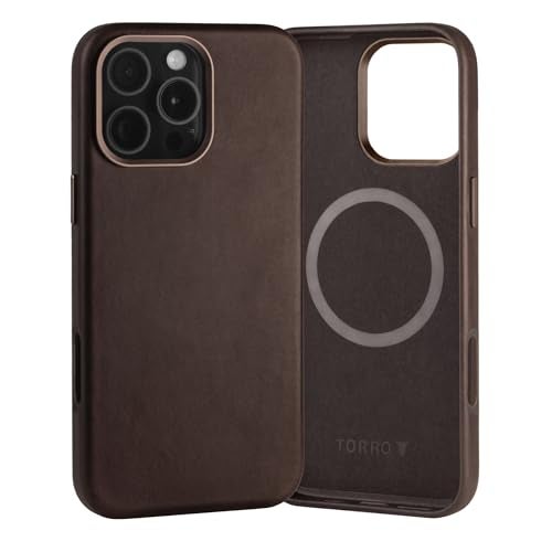 TORRO Case Compatible with iPhone 16 Pro Max – Premium Leather MagSafe Charging Compatible, Slim Bumper Case (Dark Brown) - Image 1
